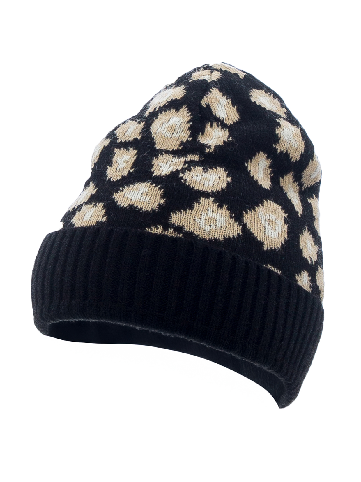 BERRETTO JACQUARD ANIMALIER, TG UNICA - BLACK/BEIGE